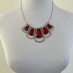 NECKLACE Contemporary Silver Tone Adjustable Length Red Faceted Graduated Stones